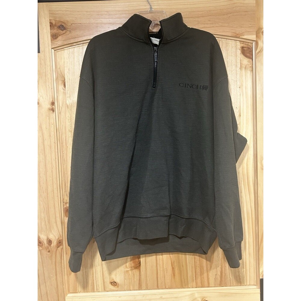 Cinch Men’s 1/4 Zip Pullover Size XL Olive Green Herringbone Print Mock Neck